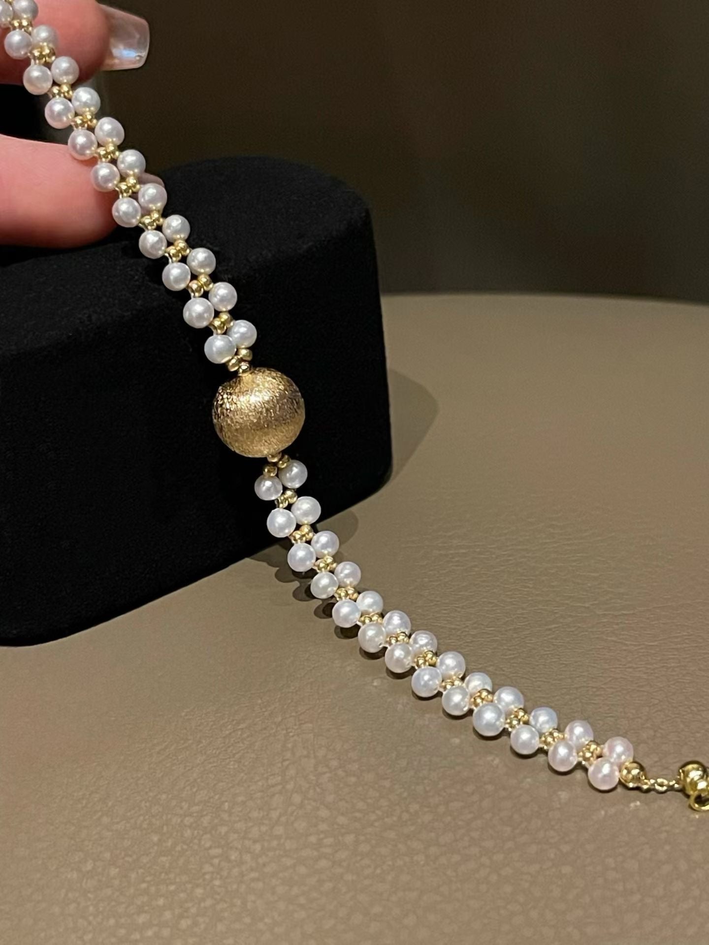 "Aurelia" Textured Gold-Tone & Double-Strand Pearl Bracelet
