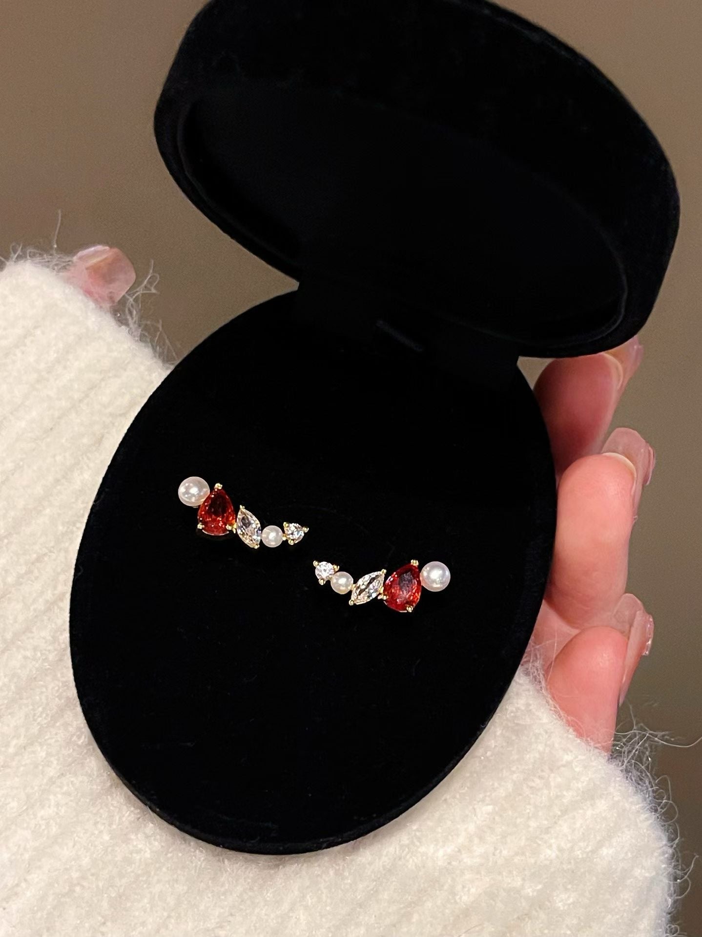 "Crimson Glow" Pearl Ear Climbers