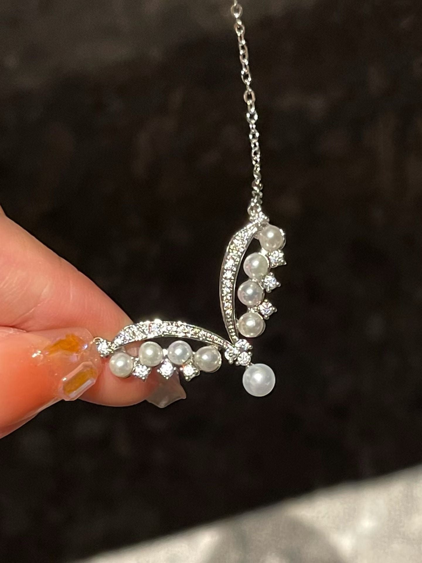 "Celestial Wings" V-Line Pearl Pendant Necklace