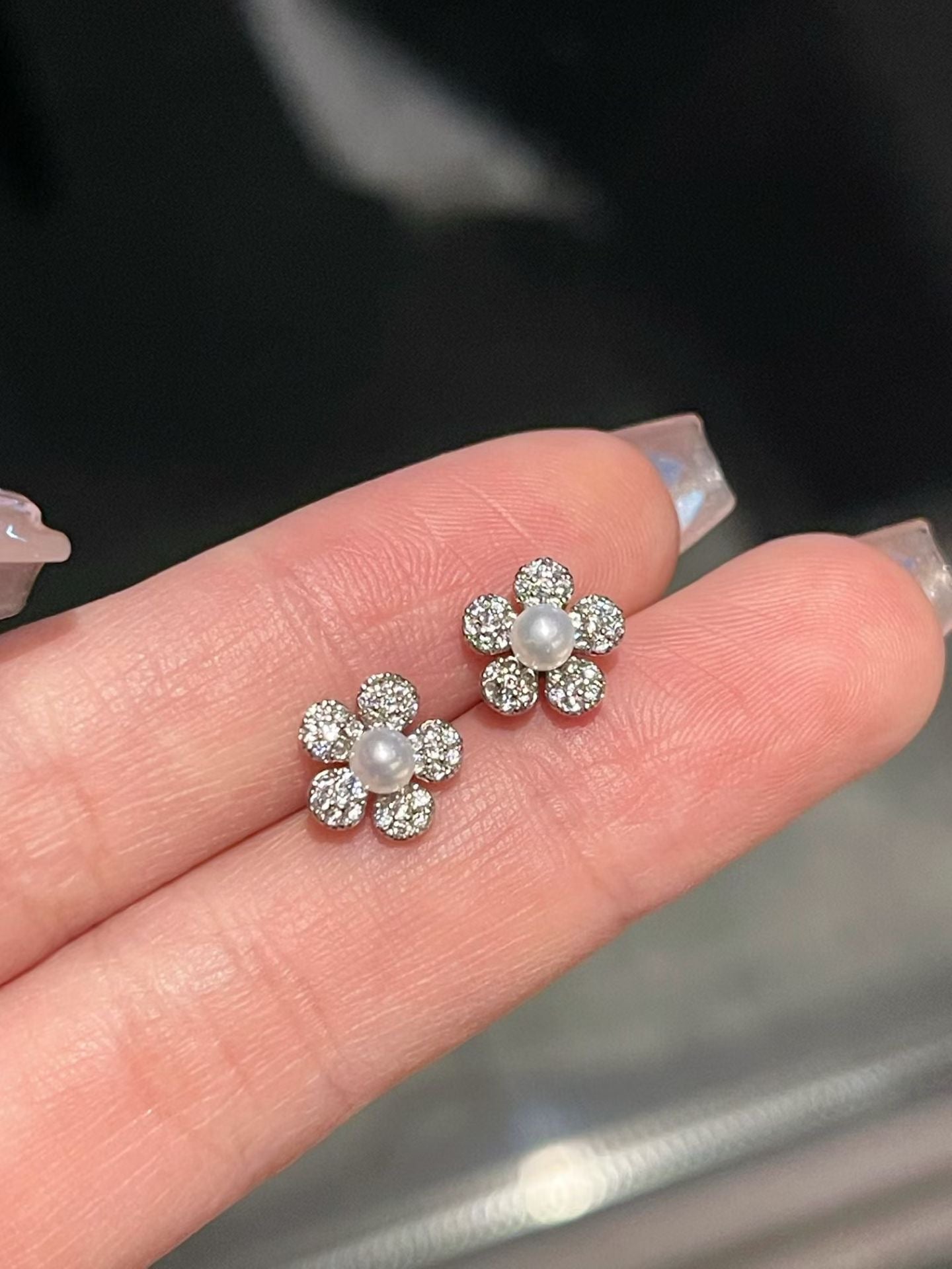 "Petite Pearl Blossom" Crystal & Pearl Stud Earrings