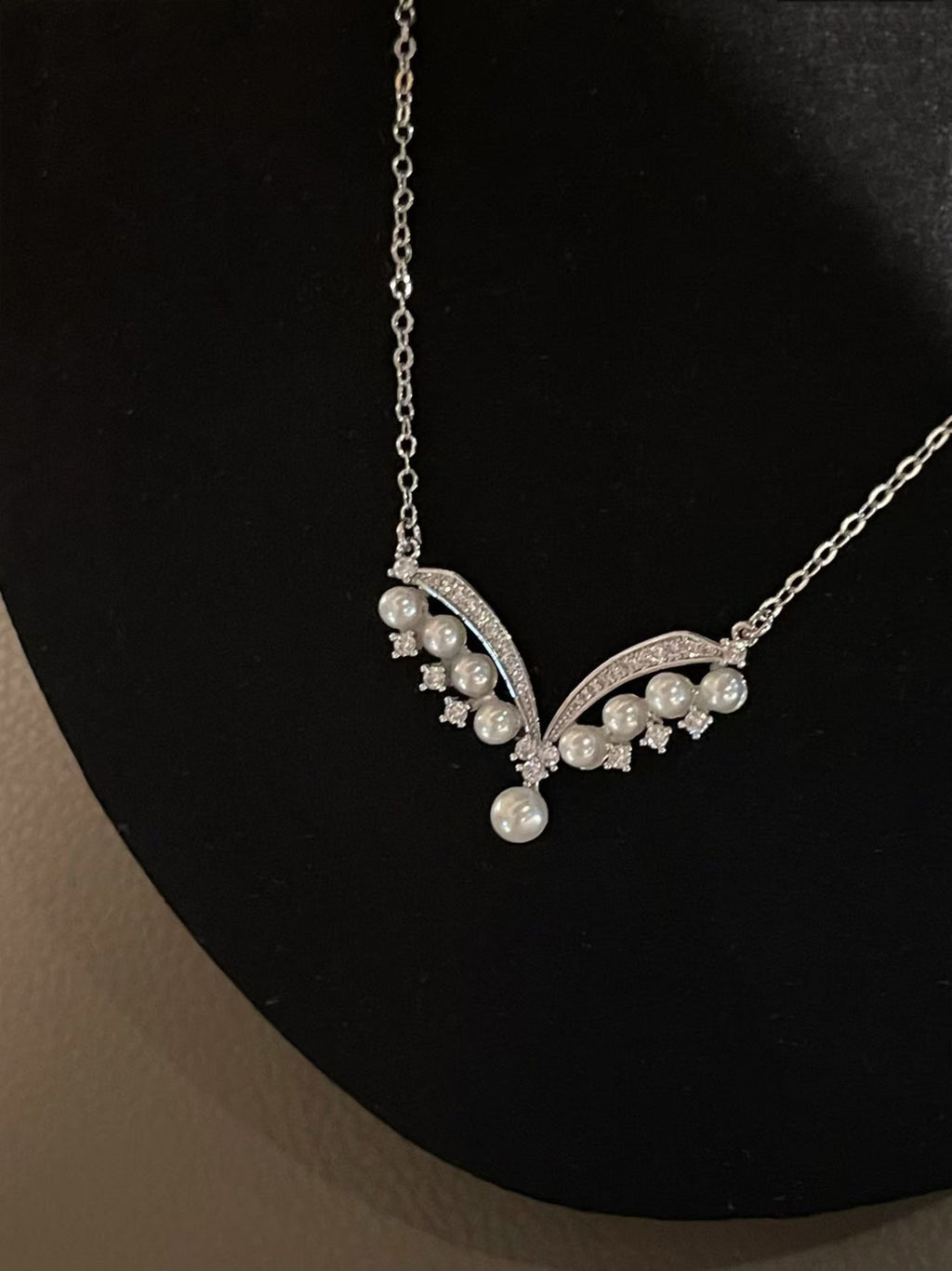 "Celestial Wings" V-Line Pearl Pendant Necklace