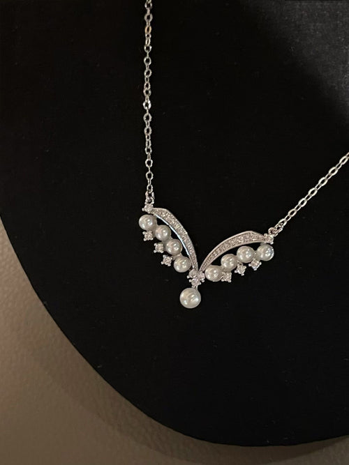 "Celestial Wings" V-Line Pearl Pendant Necklace