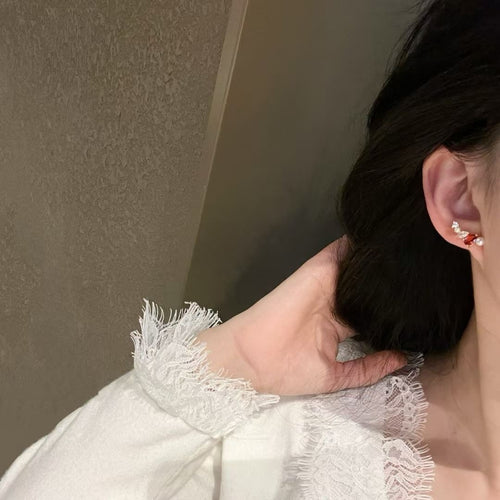 "Crimson Glow" Pearl Ear Climbers