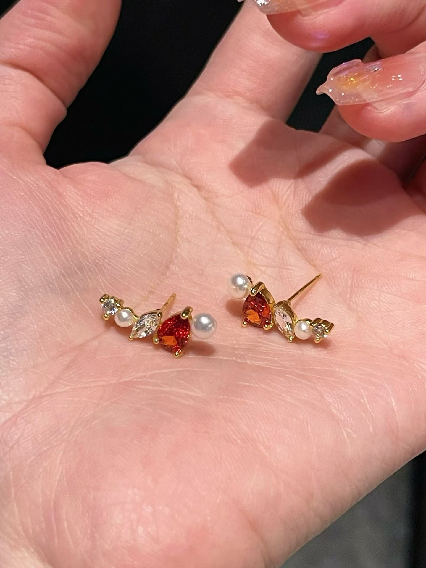 "Crimson Glow" Pearl Ear Climbers