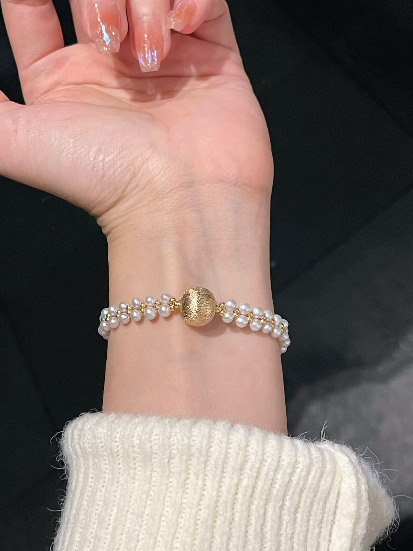 "Aurelia" Textured Gold-Tone & Double-Strand Pearl Bracelet