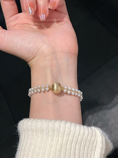 "Aurelia" Textured Gold-Tone & Double-Strand Pearl Bracelet