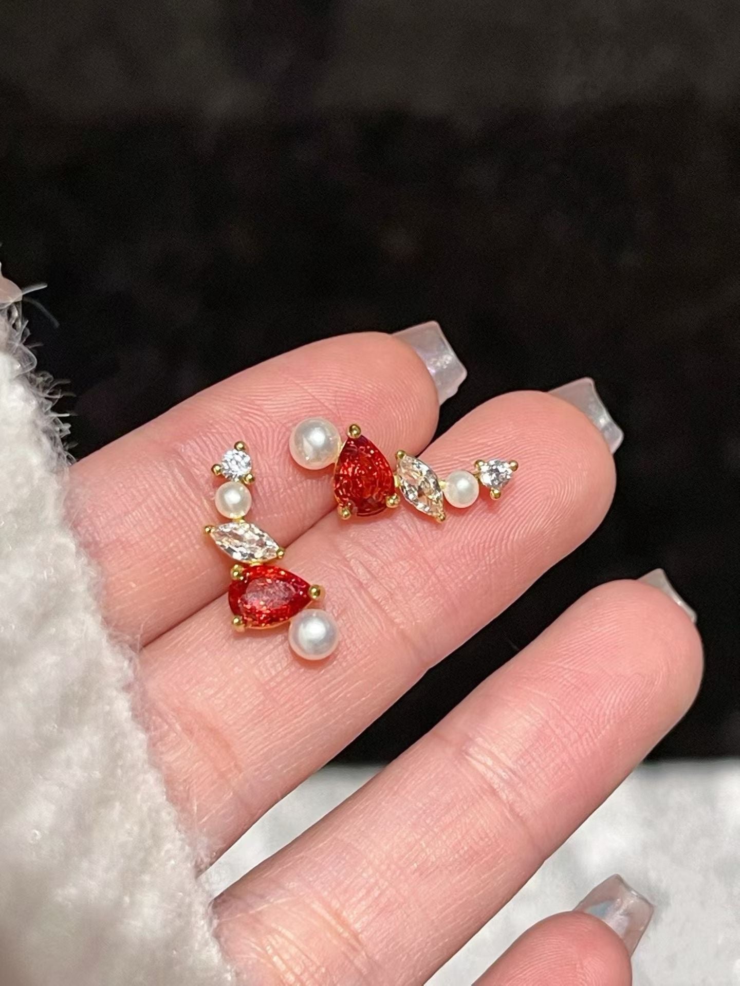 "Crimson Glow" Pearl Ear Climbers