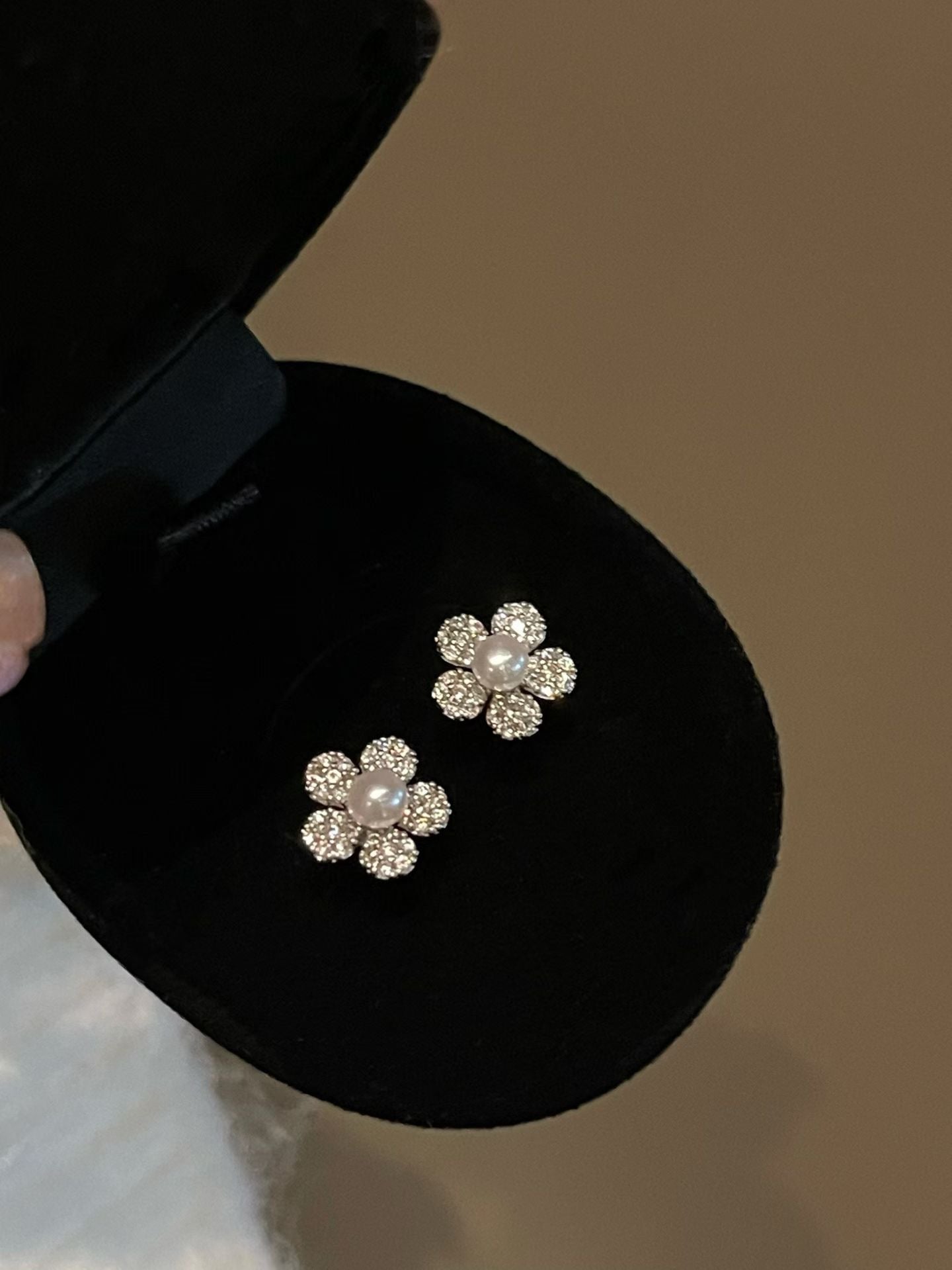 "Petite Pearl Blossom" Crystal & Pearl Stud Earrings