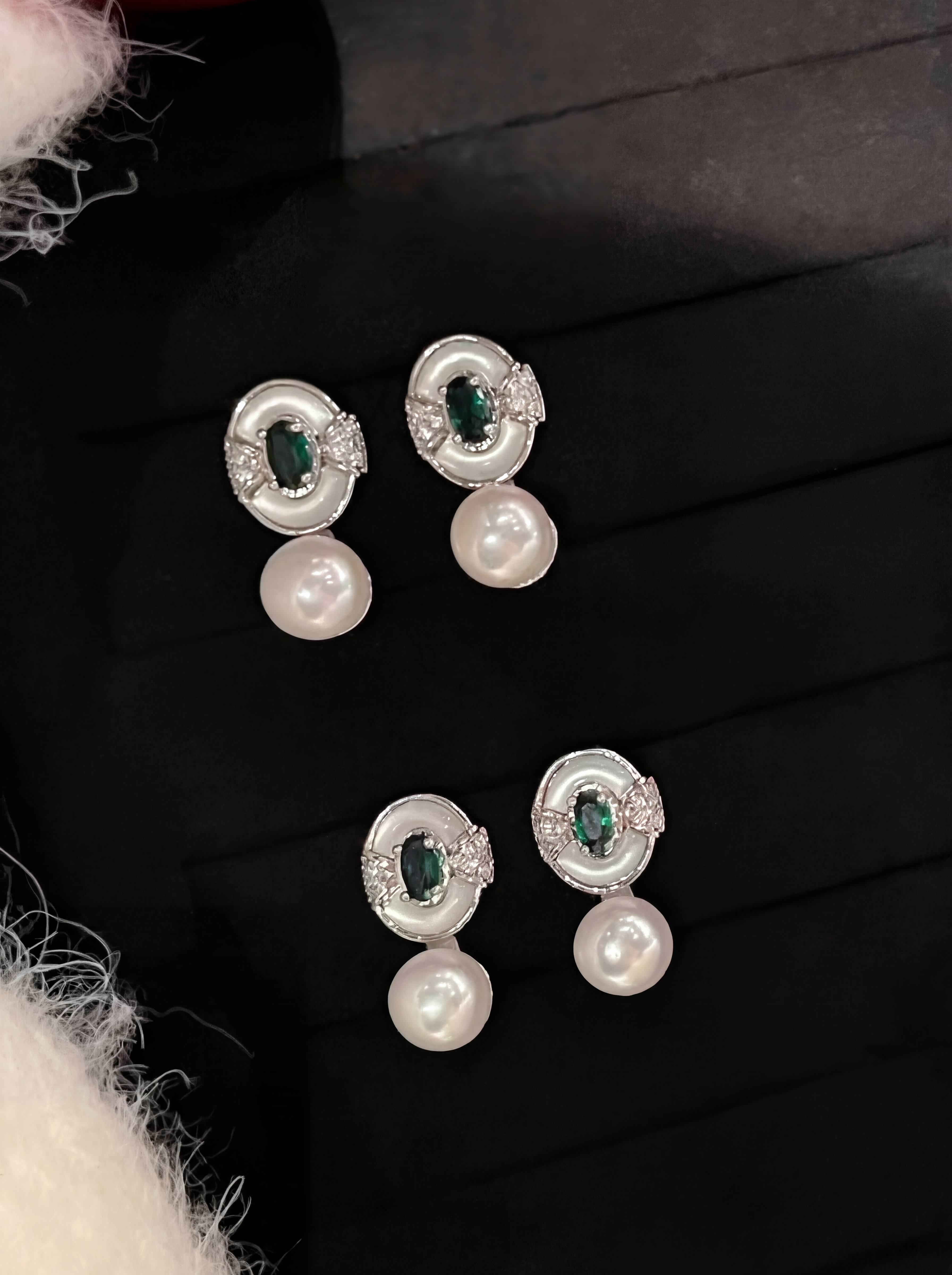 "Royal Emerald" Antique-Style Pearl Drop Earrings