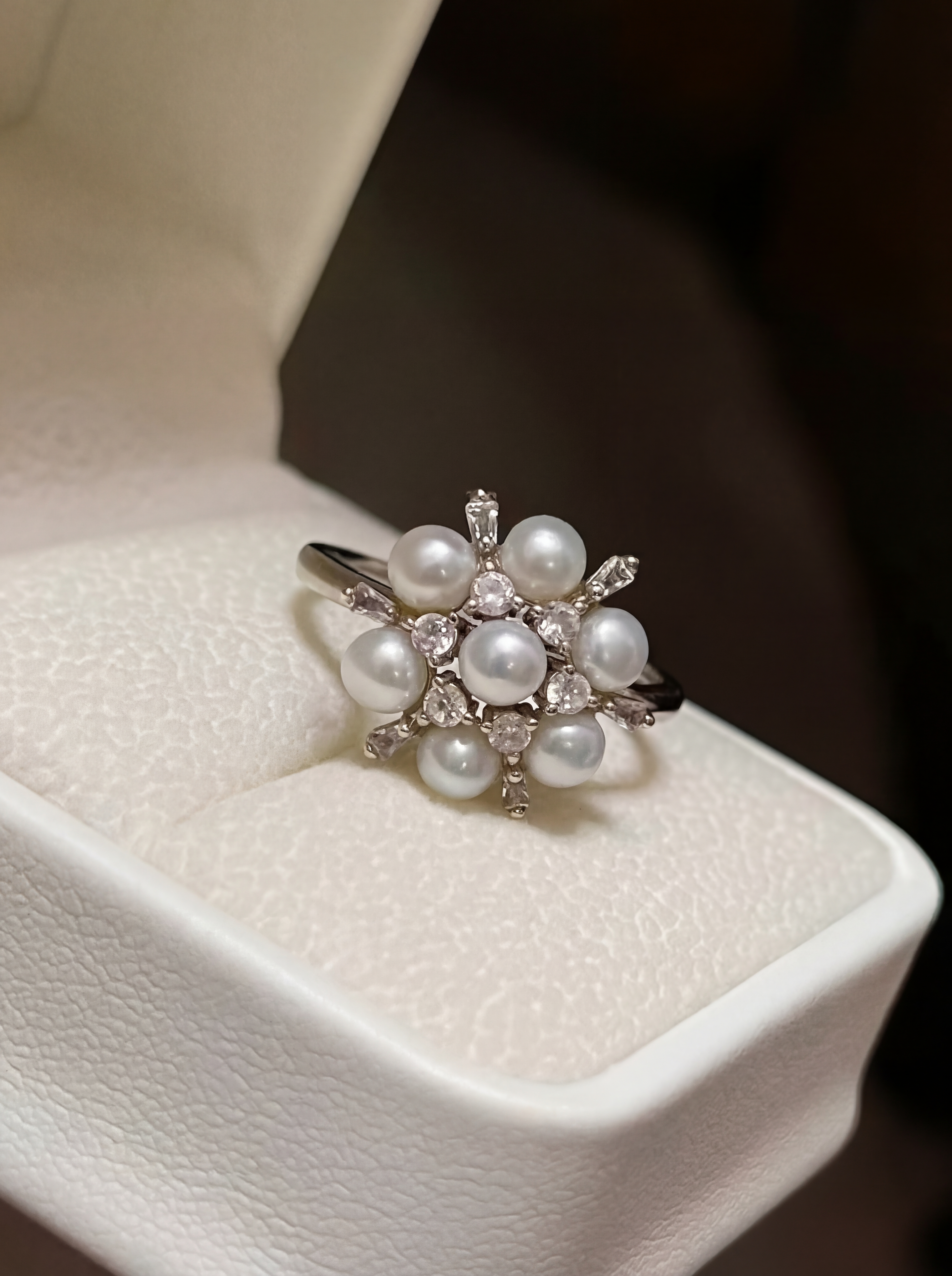 "Snow Blossom" Pearl Cluster Ring
