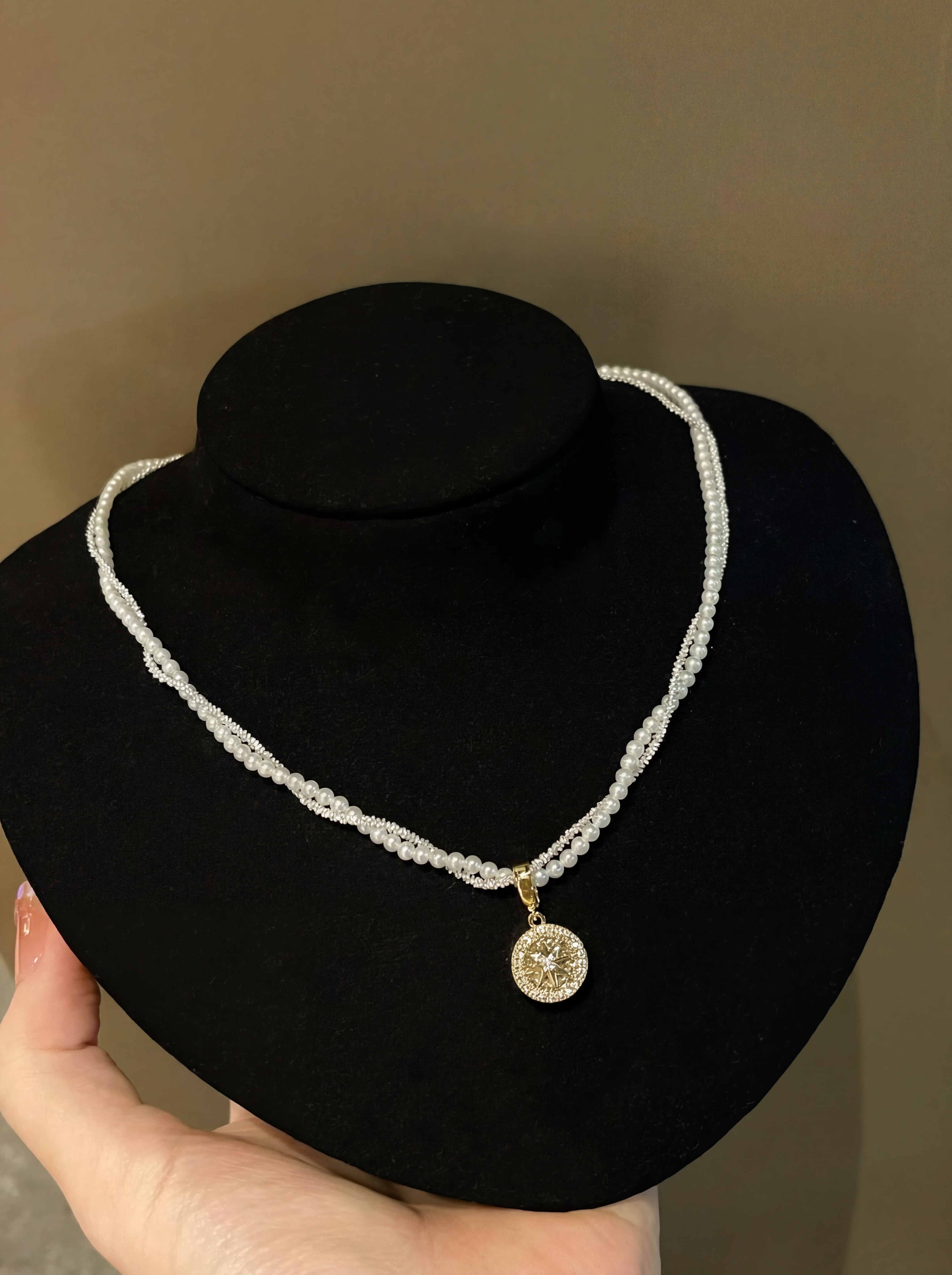 "Celestial Galaxy" Hexagram Twisted Pearl Necklace