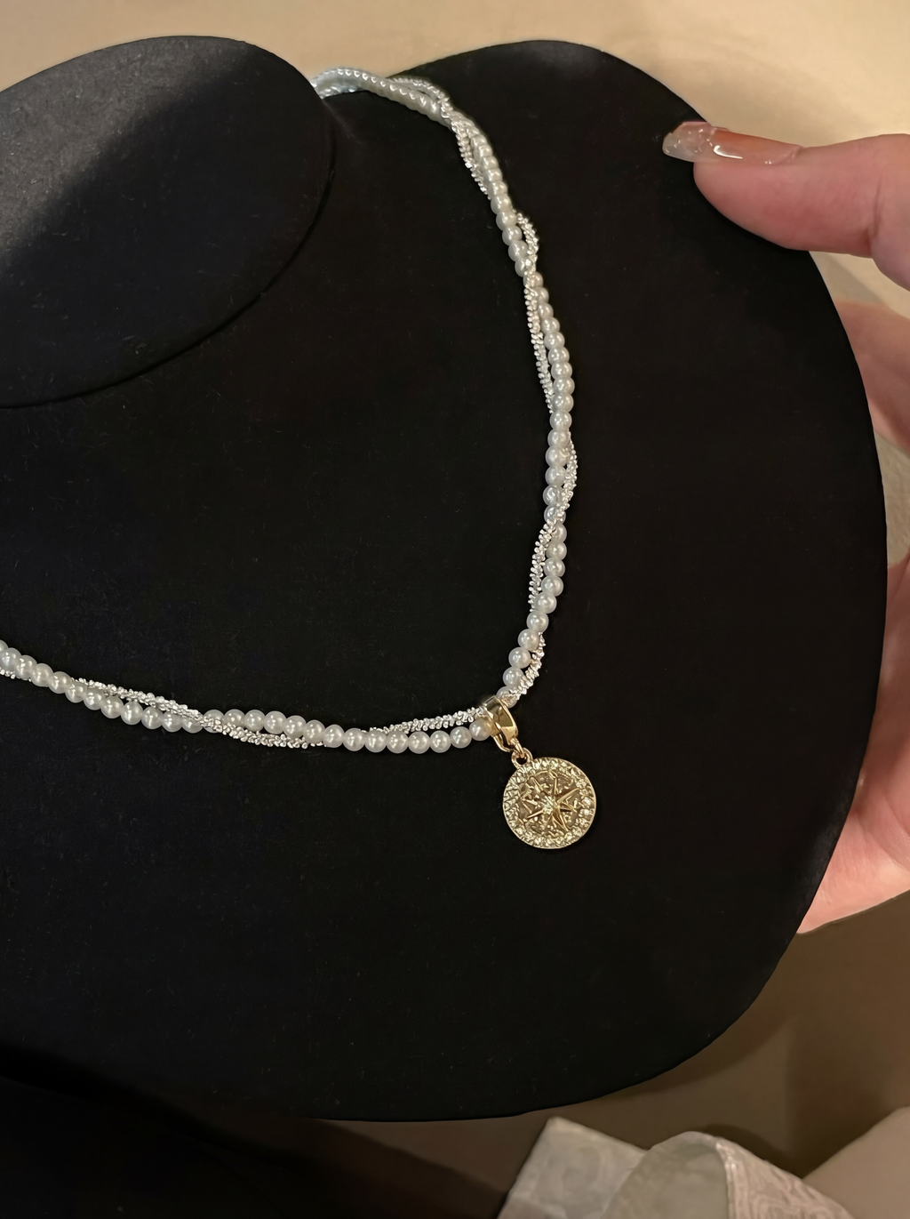 "Celestial Galaxy" Hexagram Twisted Pearl Necklace