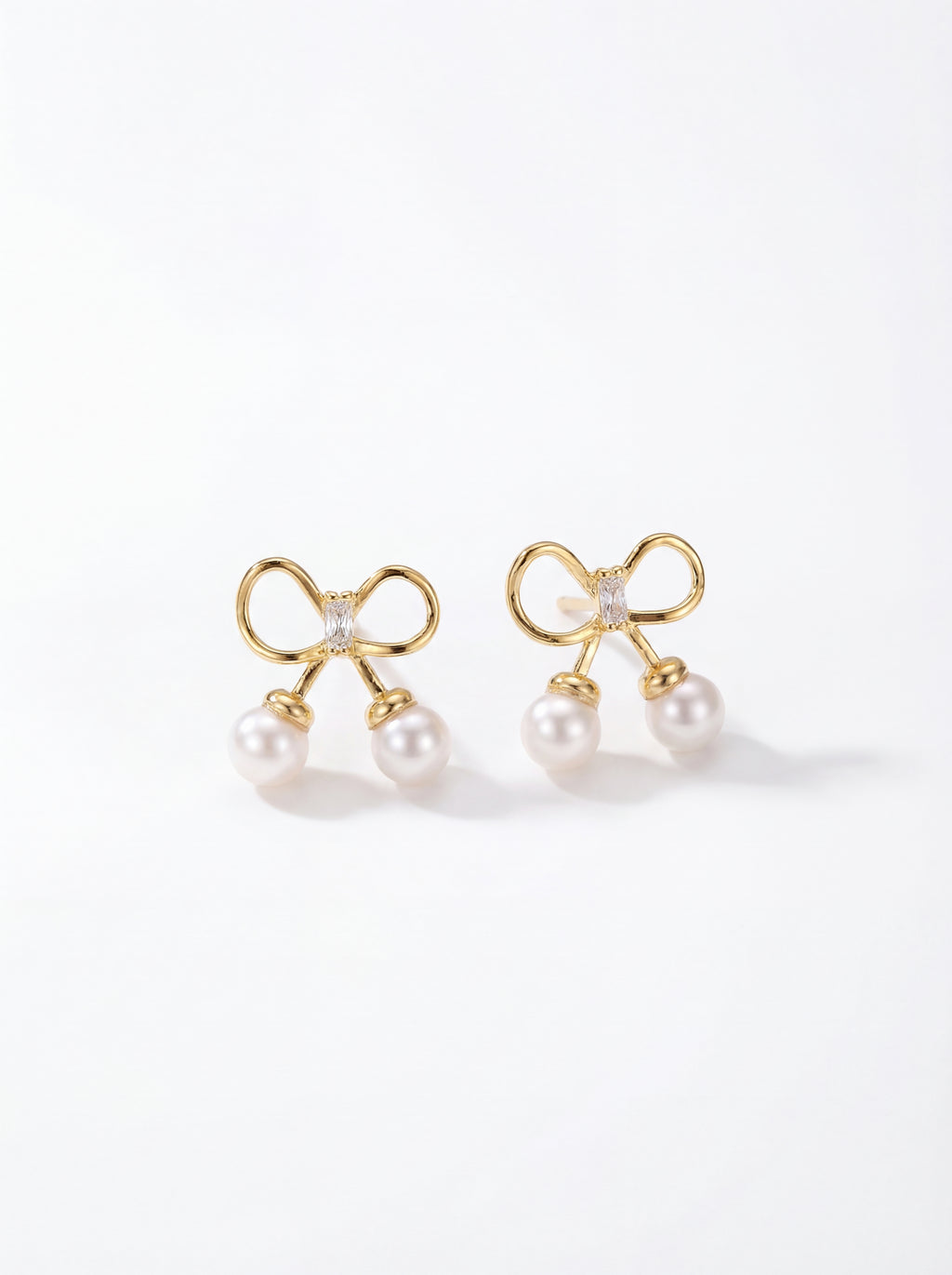 "Petite Golden Ribbon" Pearl Drop Earrings