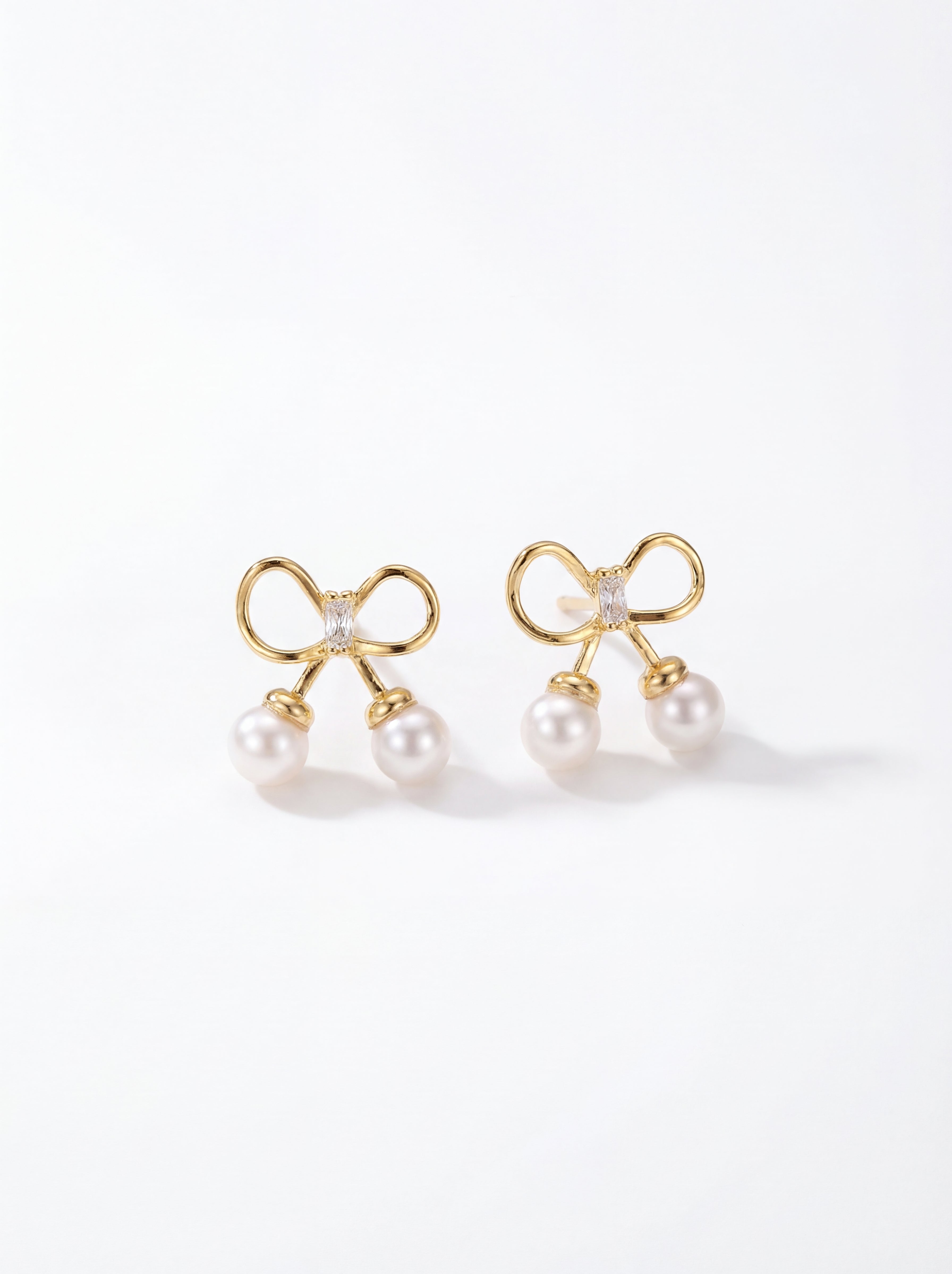 "Petite Golden Ribbon" Pearl Drop Earrings
