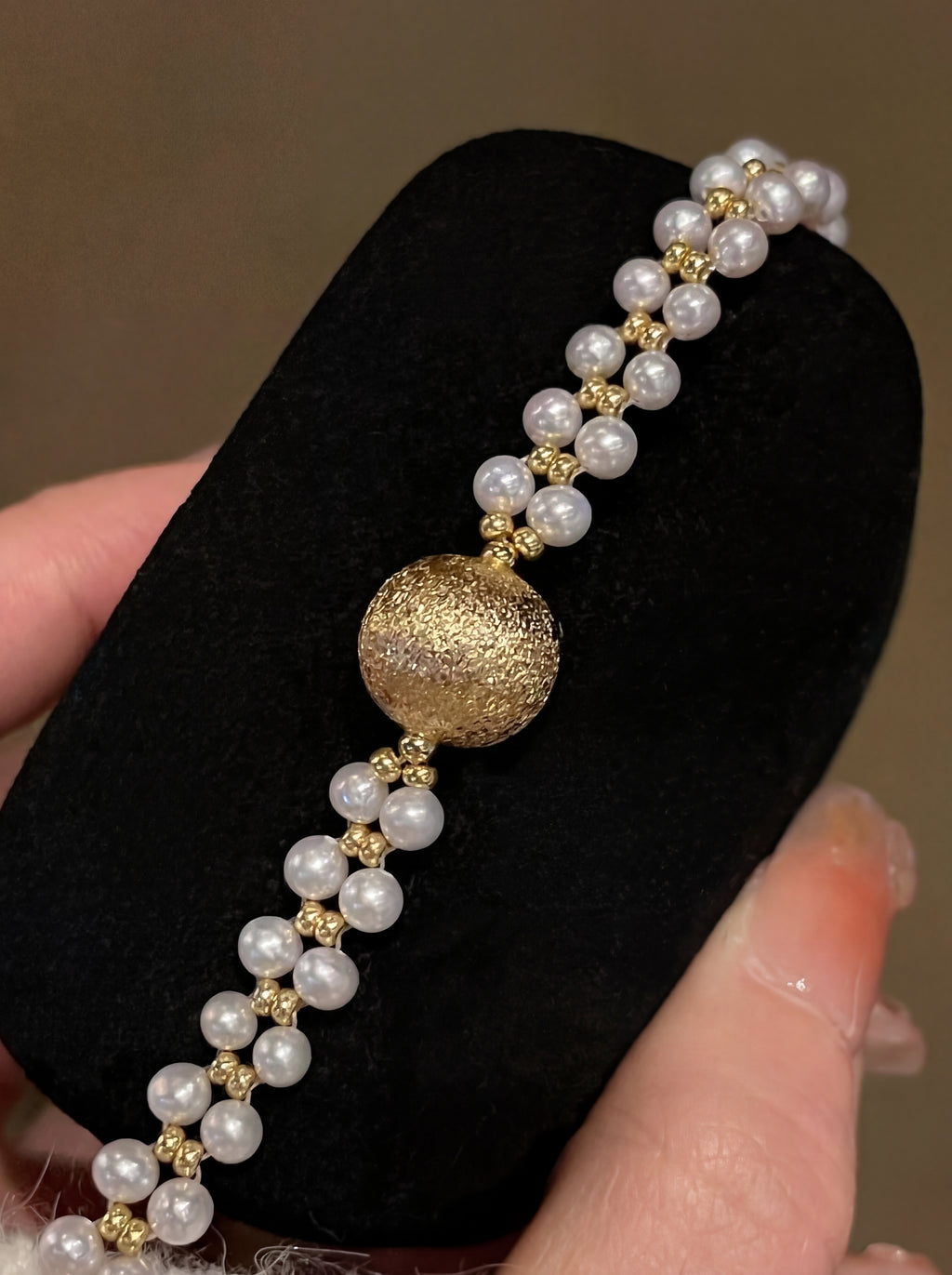 "Aurelia" Textured Gold-Tone & Double-Strand Pearl Bracelet