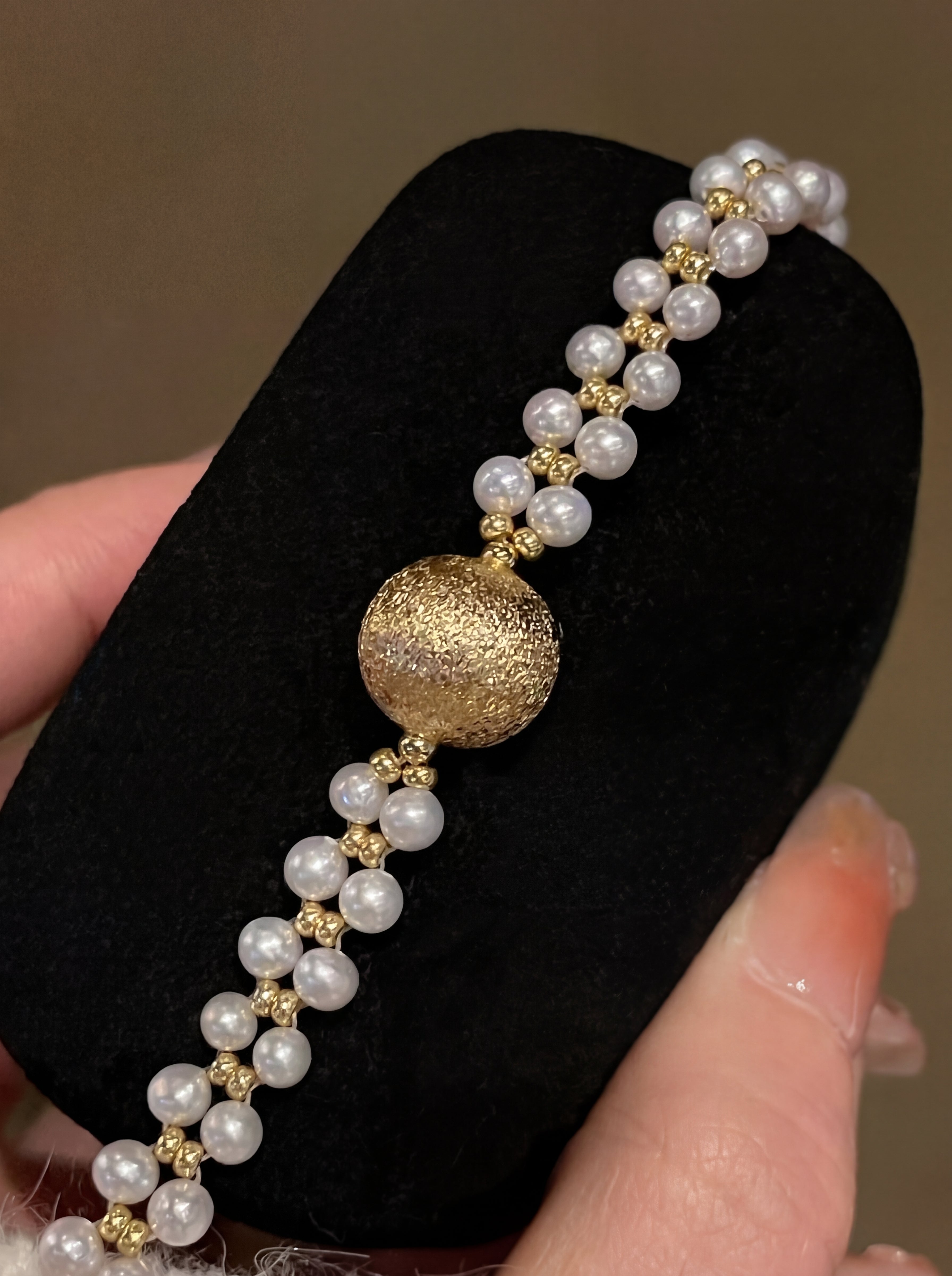 "Aurelia" Textured Gold-Tone & Double-Strand Pearl Bracelet