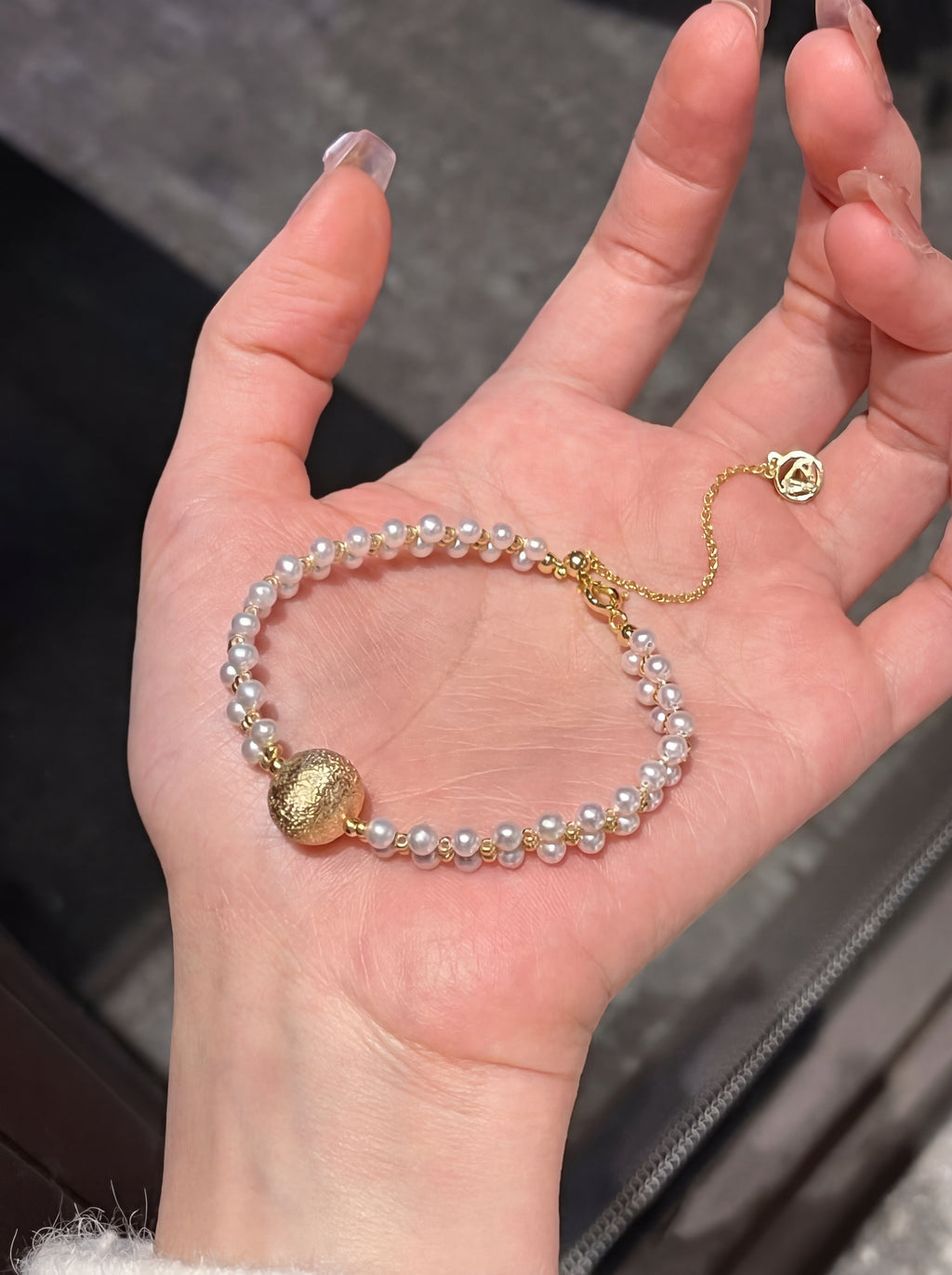"Aurelia" Textured Gold-Tone & Double-Strand Pearl Bracelet