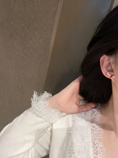 "Crimson Glow" Pearl Ear Climbers