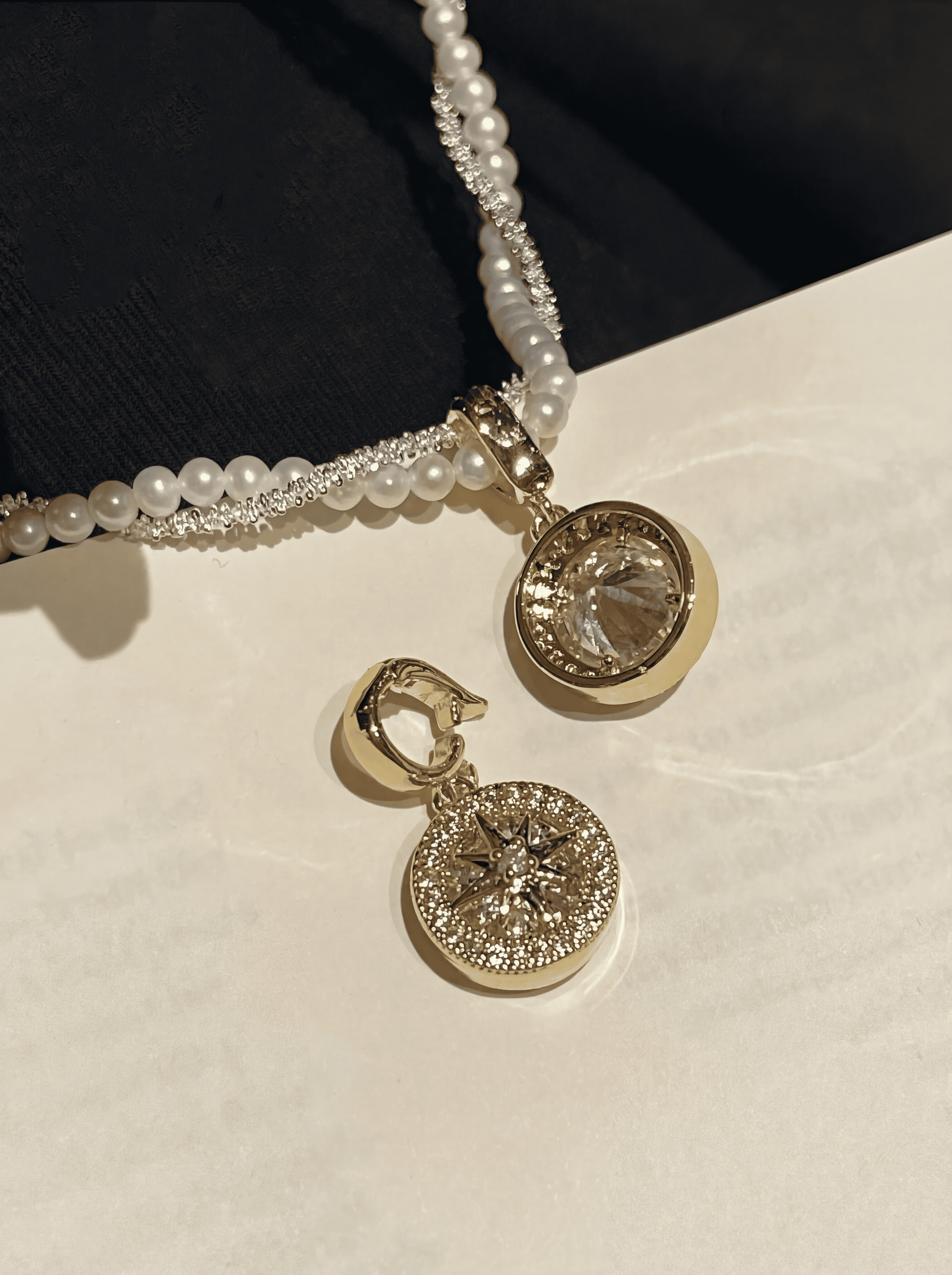 "Celestial Galaxy" Hexagram Twisted Pearl Necklace