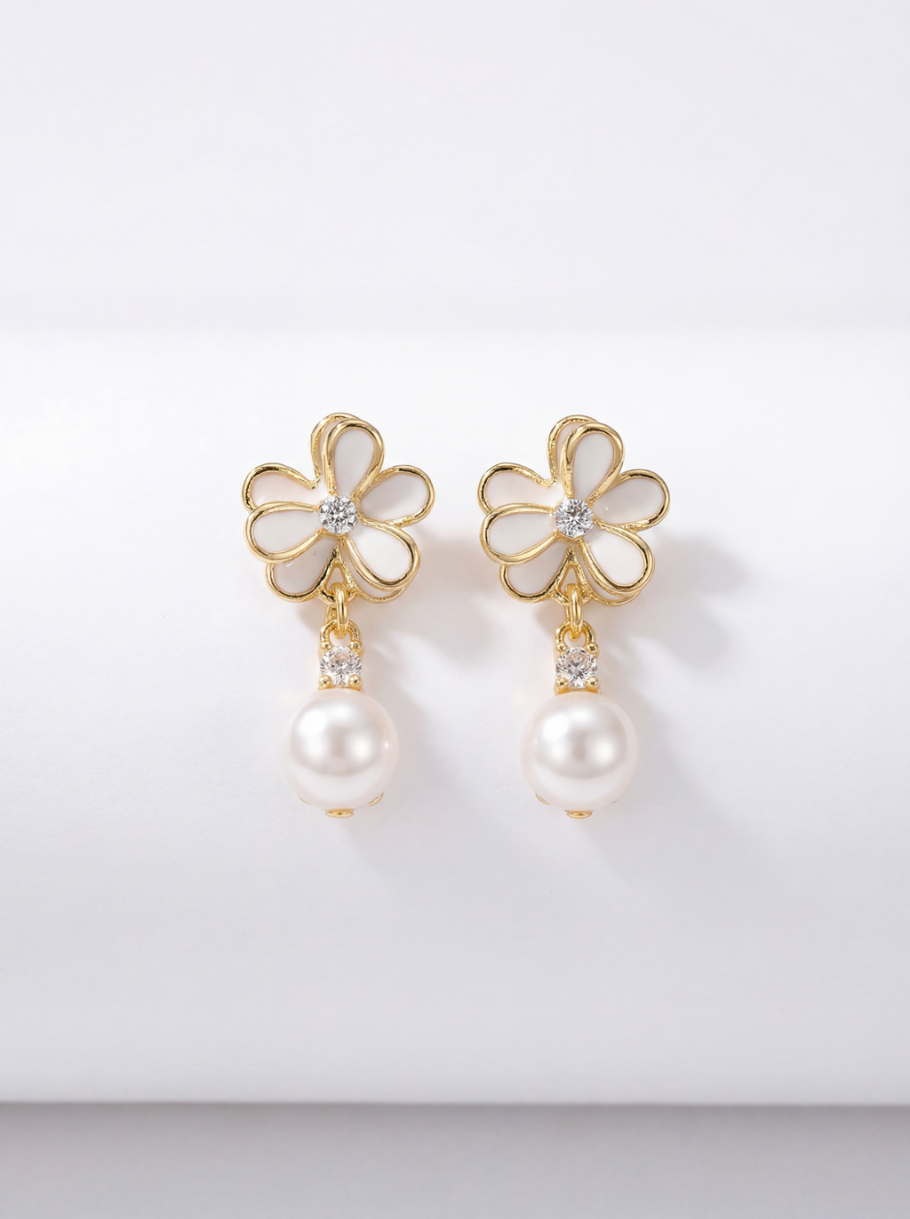 "Spring Blossom" Enamel Floral Pearl Drop Earrings
