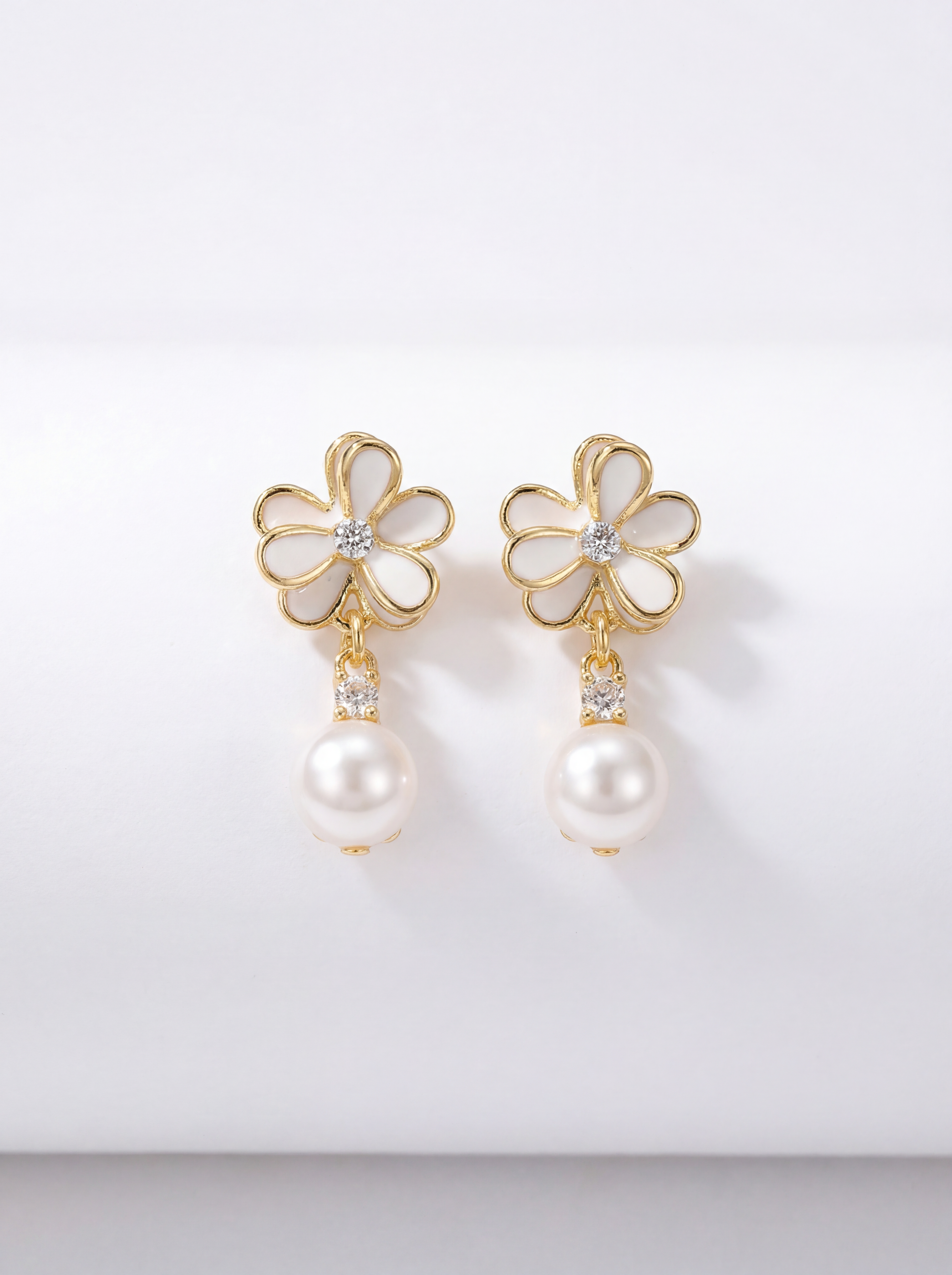 "Spring Blossom" Enamel Floral Pearl Drop Earrings