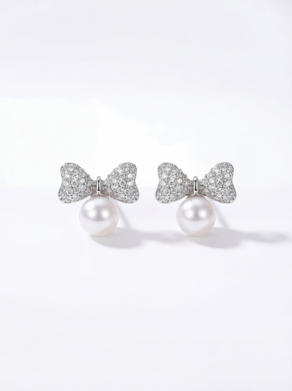"Royal Pave Bow" Pearl Drop Earrings
