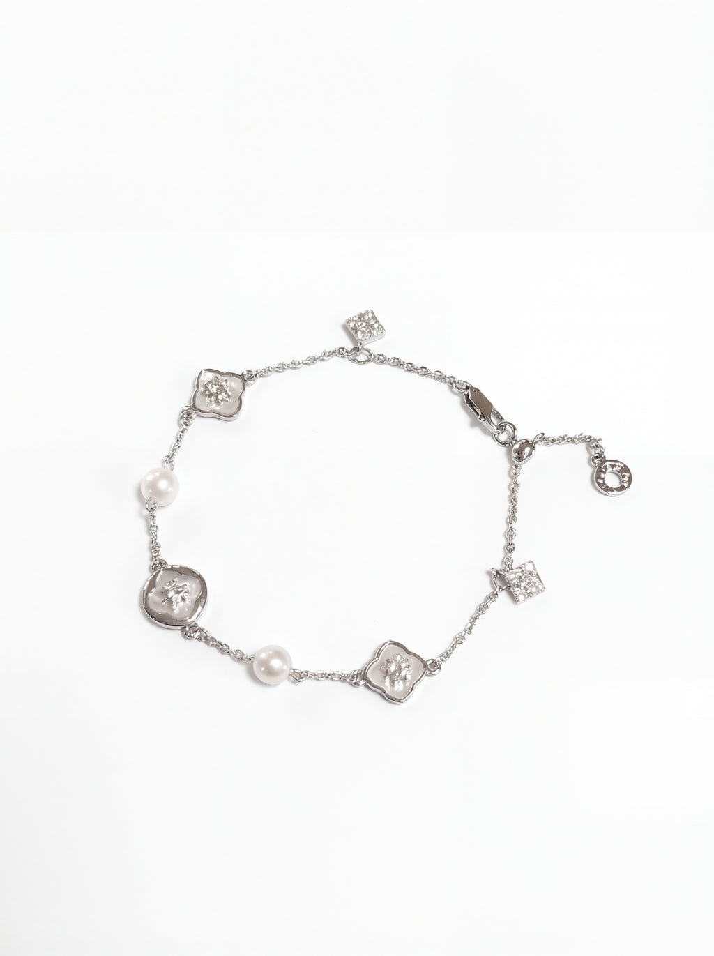 "Crystal Bloom" Delicate Pearl & Silver Bracelet