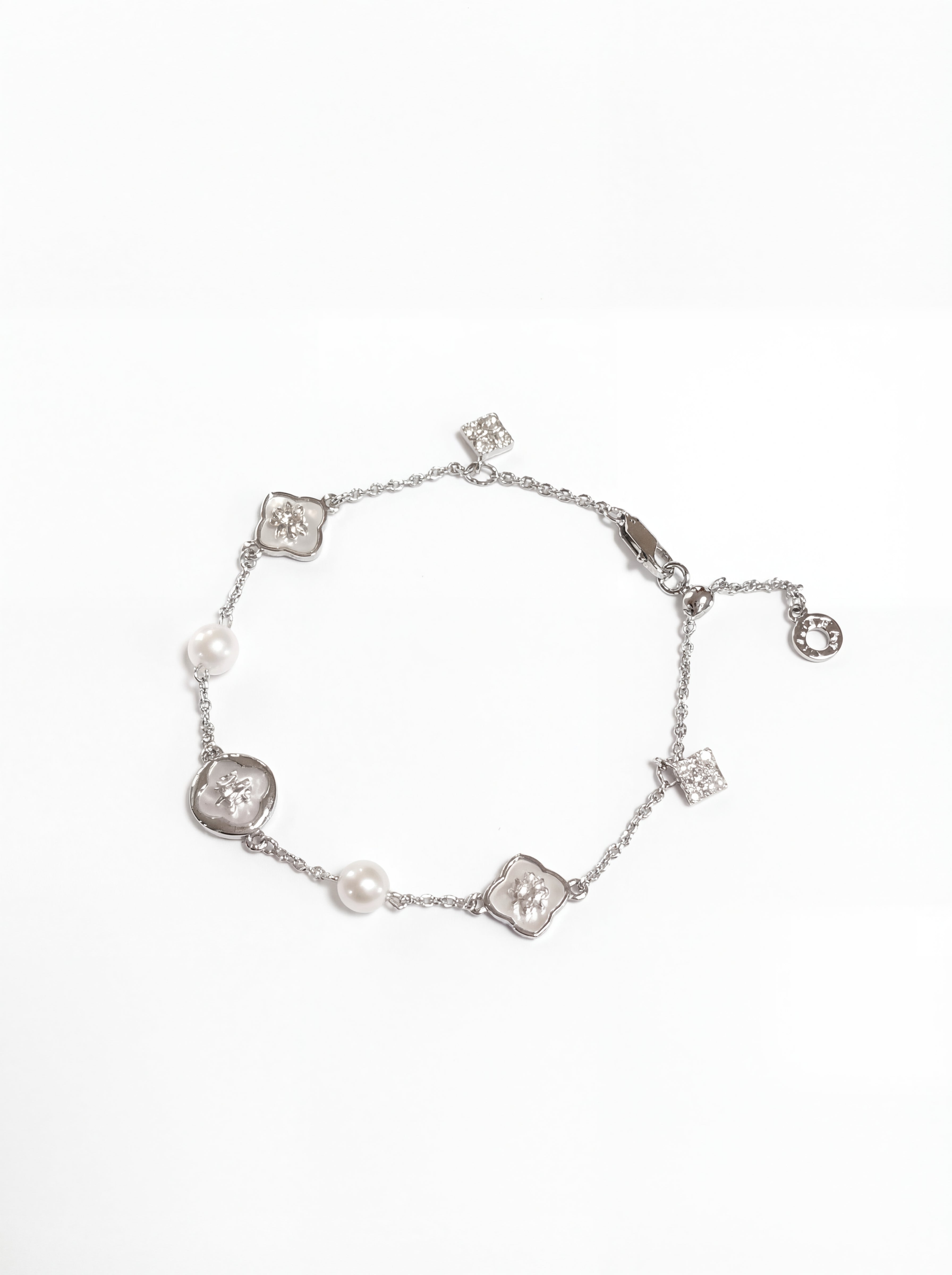 "Crystal Bloom" Delicate Pearl & Silver Bracelet