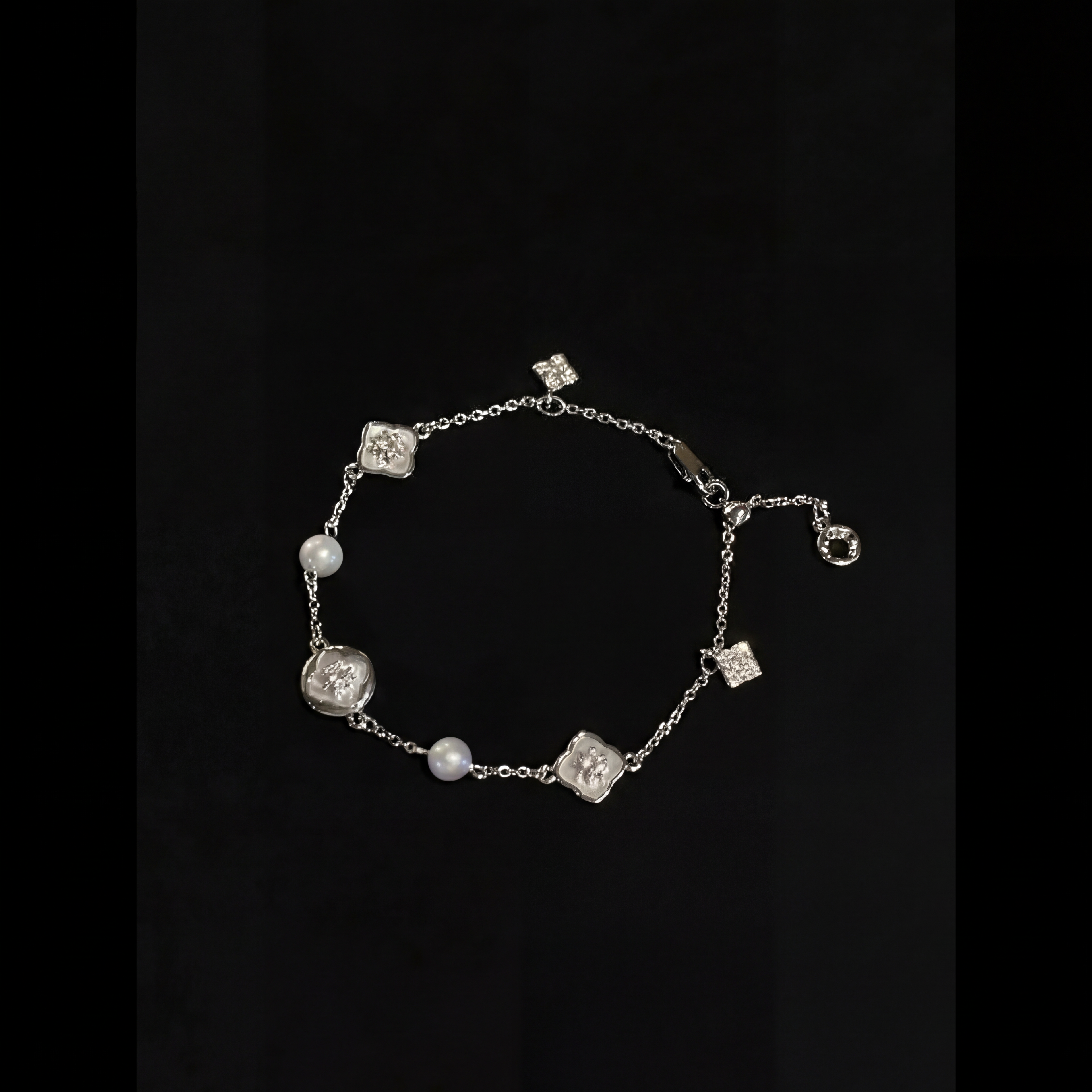 "Crystal Bloom" Delicate Pearl & Silver Bracelet
