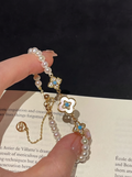 "Vintage Azure Clover" Pearl & Turquoise Bracelet