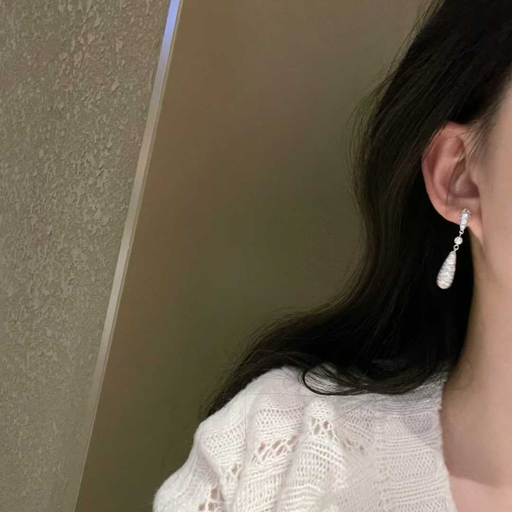"Tears of Light" Pave Pearl Linear Drop Earrings
