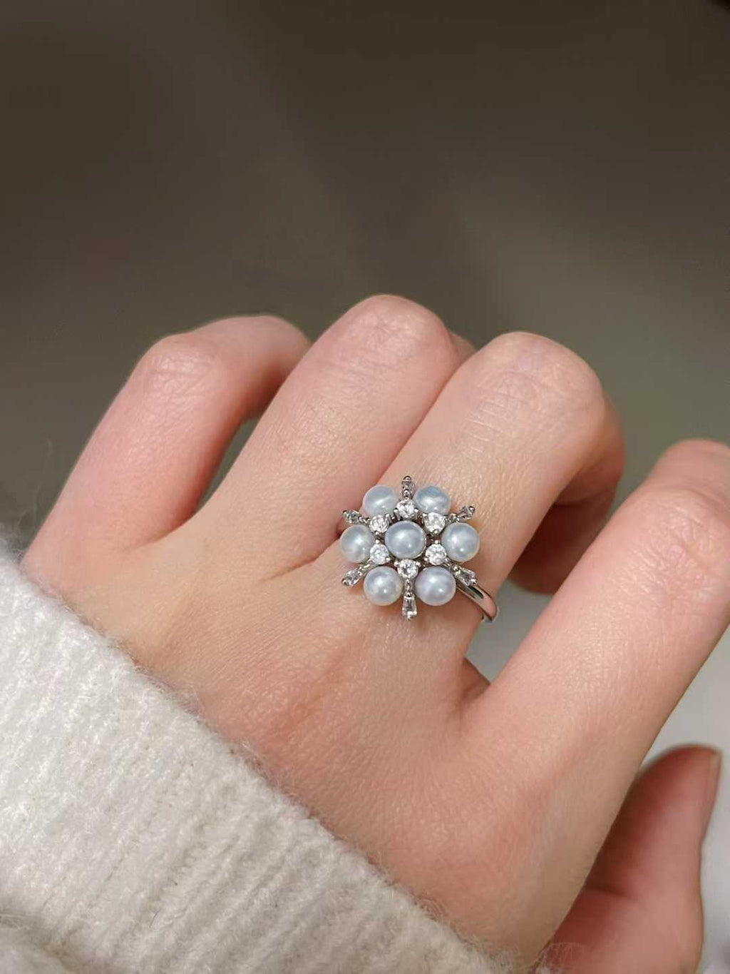 "Snow Blossom" Pearl Cluster Ring