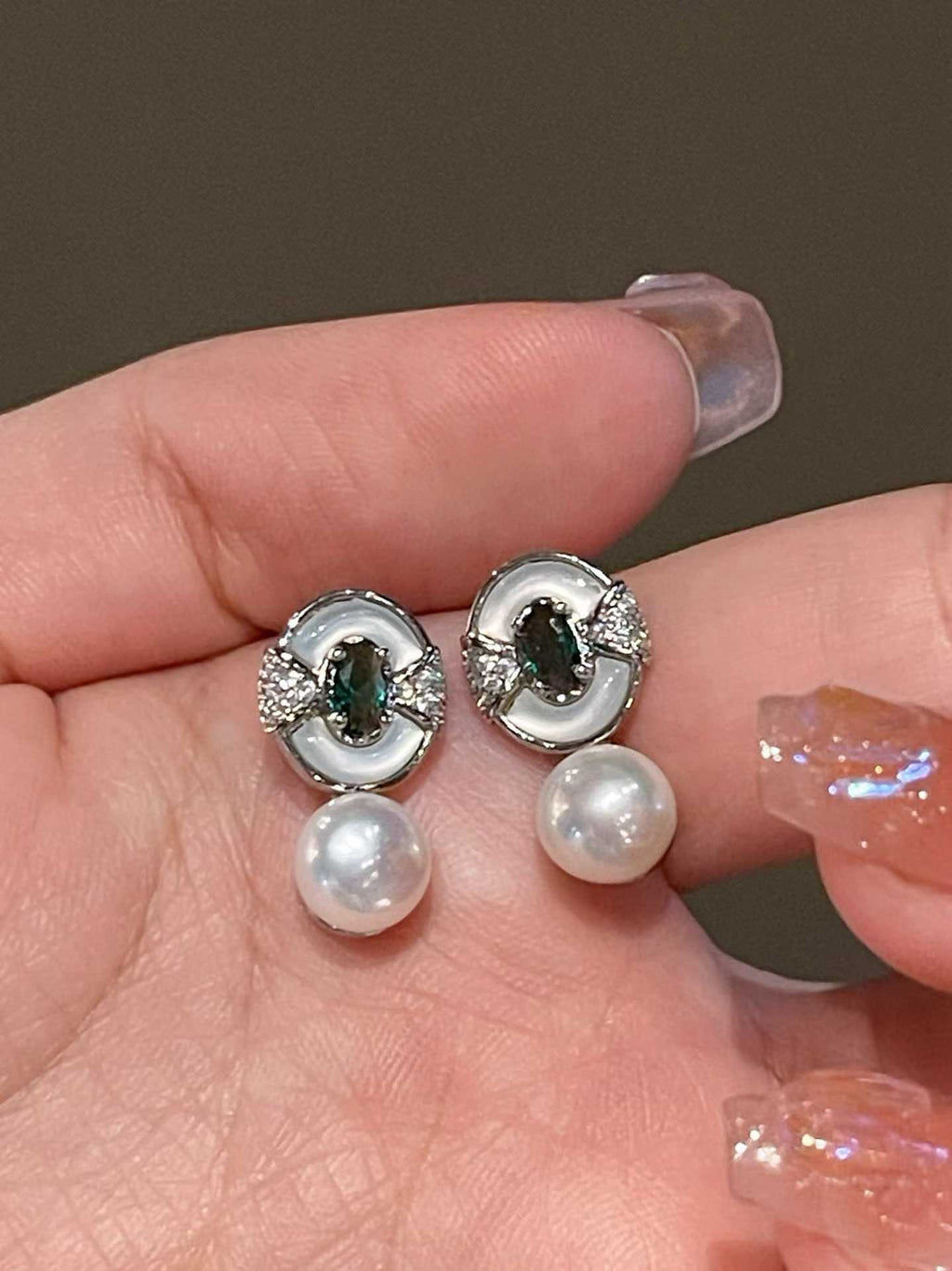 "Royal Emerald" Antique-Style Pearl Drop Earrings