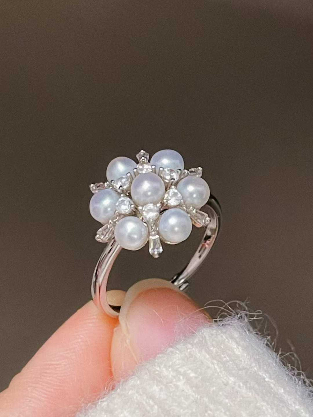 "Snow Blossom" Pearl Cluster Ring