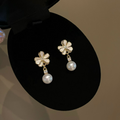 "Spring Blossom" Enamel Floral Pearl Drop Earrings