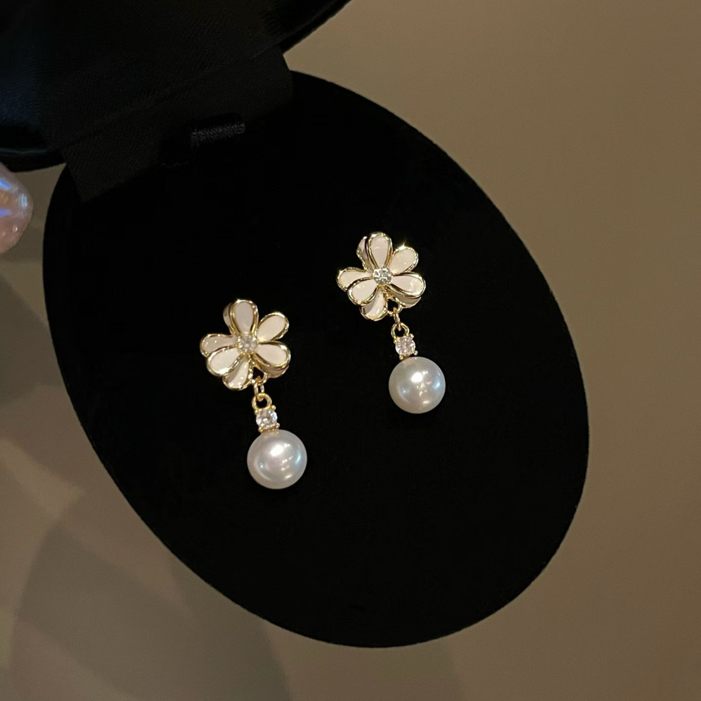 "Spring Blossom" Enamel Floral Pearl Drop Earrings