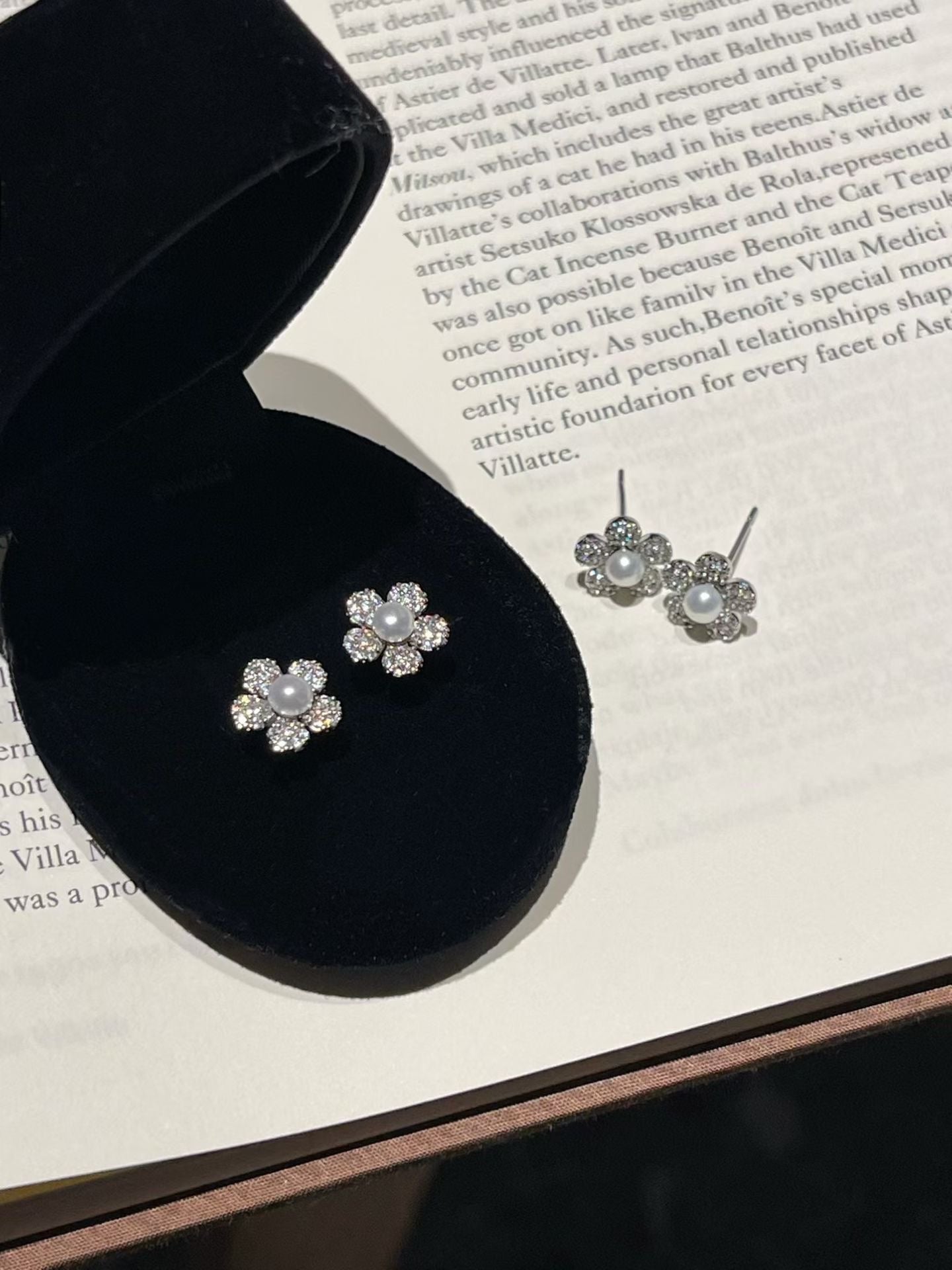 "Petite Pearl Blossom" Crystal & Pearl Stud Earrings