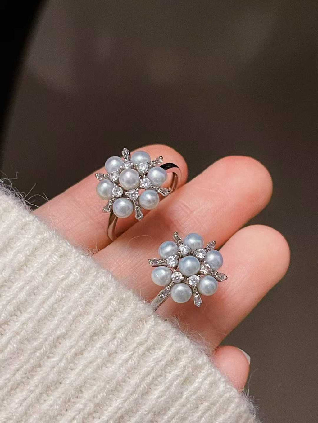 "Snow Blossom" Pearl Cluster Ring