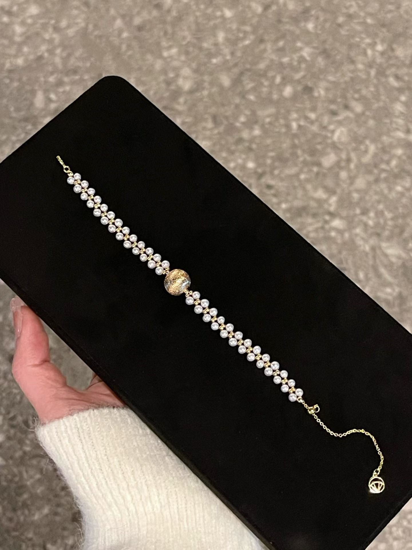 "Aurelia" Textured Gold-Tone & Double-Strand Pearl Bracelet