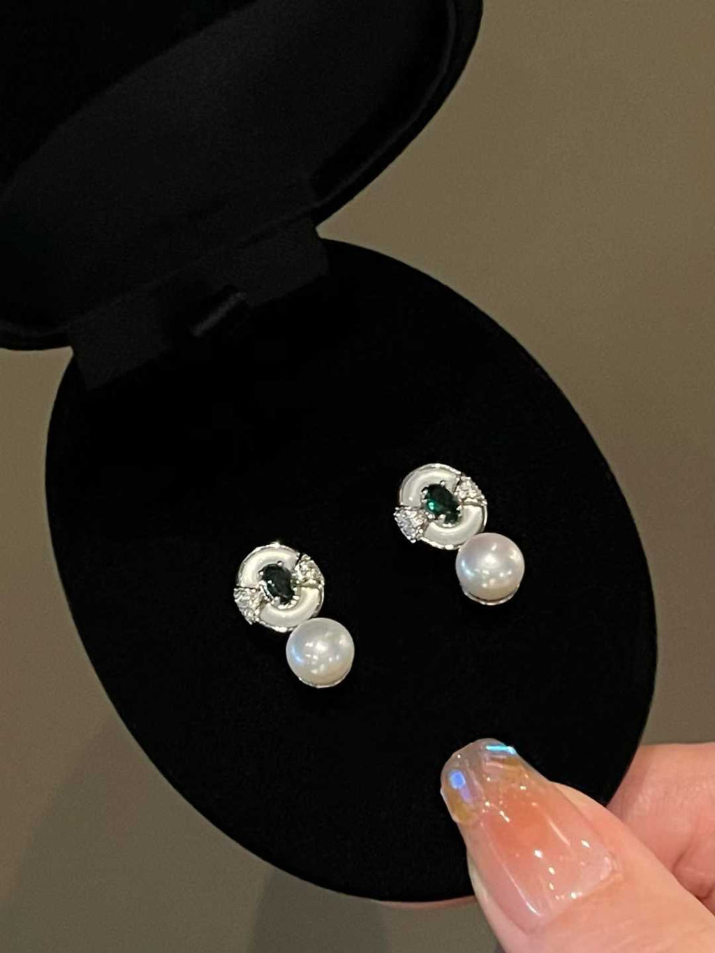 "Royal Emerald" Antique-Style Pearl Drop Earrings