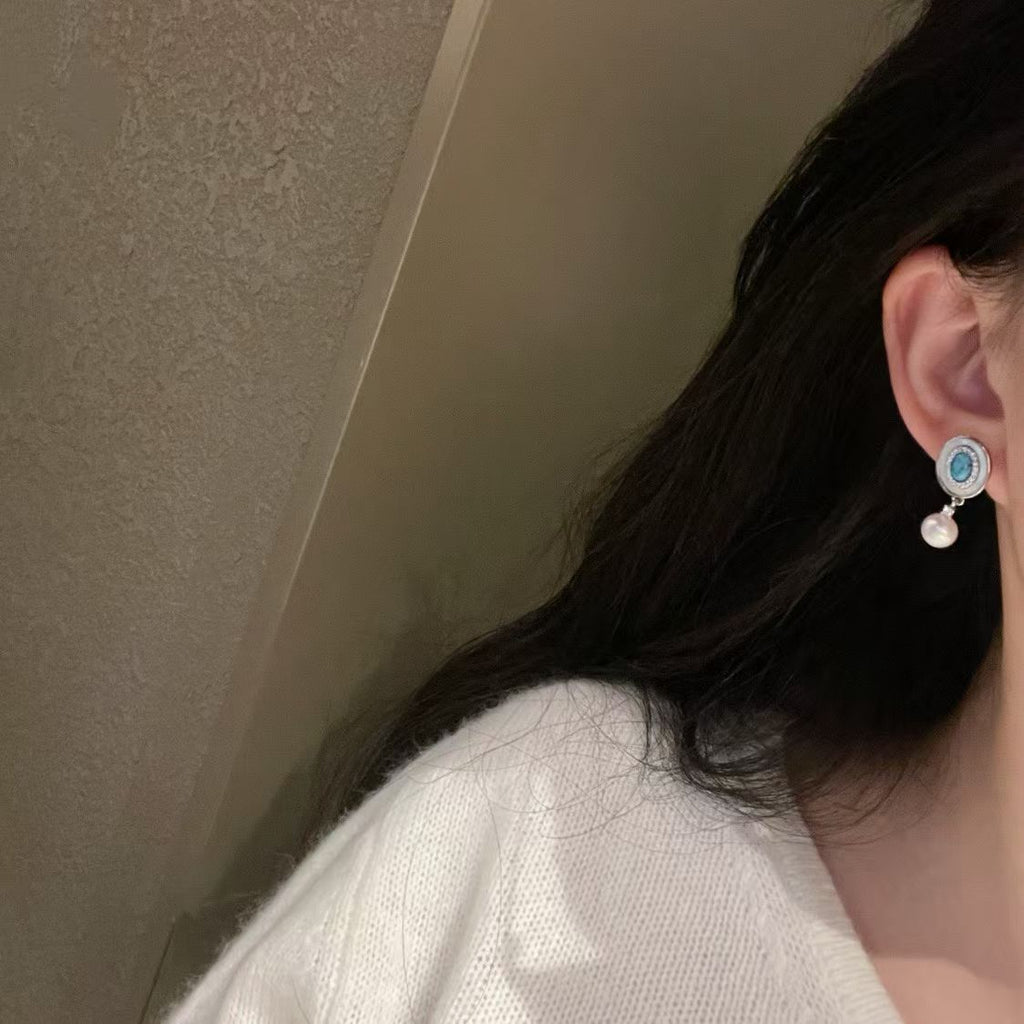"Vintage Azure" Turquoise & Pearl Drop Earrings