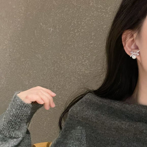 "Crystal Lace Bow" Pearl Drop Earrings